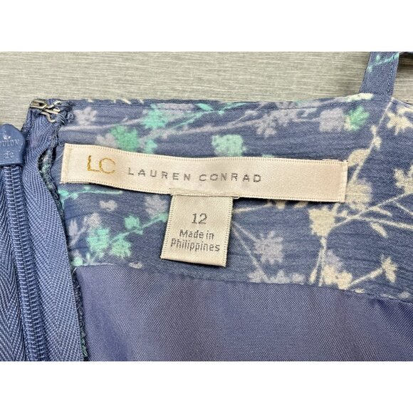 Lauren Conrad Dress Women's Size 12 Blue Floral Sleeveless Ruffle Short Sundress - Picture 8 of 16